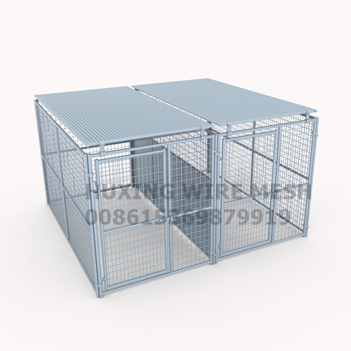 Heavy Duty Outdoor Welded Wire Dog Kennel 2 Runs with Steel Roof